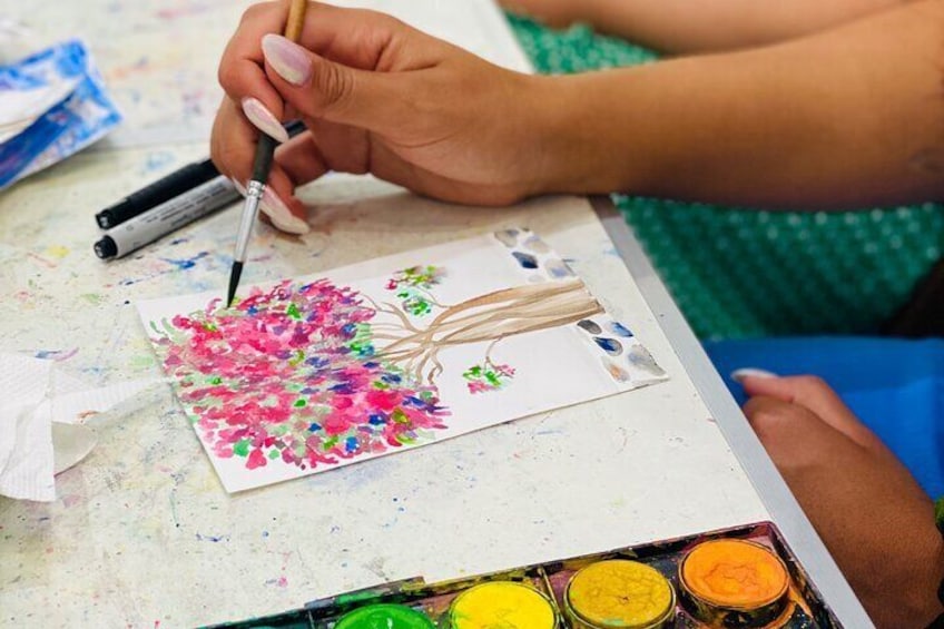 Learn how to paint the iconic bougainvillaea in Paros Island!