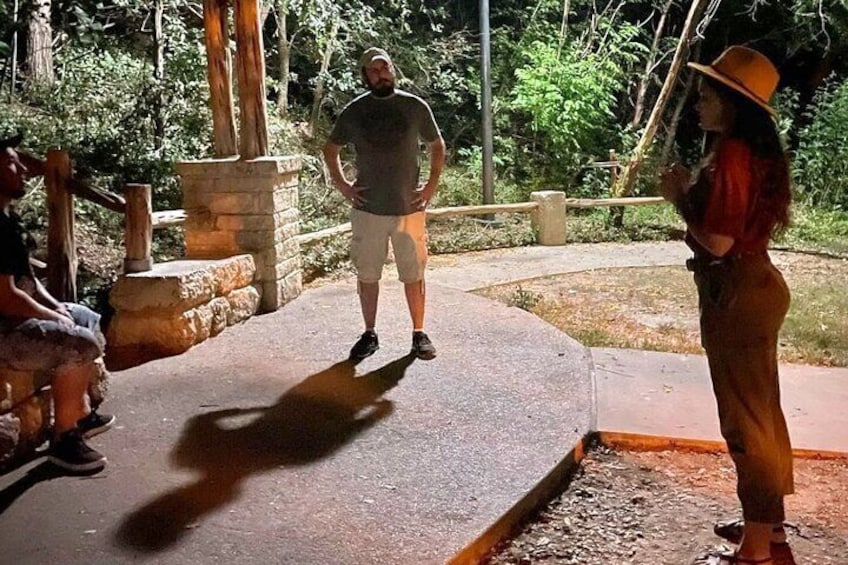 One of our guides leads a communication session using dowsing rods at the foot of Jacob’s Ladder in Cameron Park