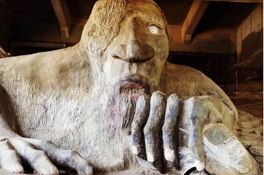 The Fremont Troll, our first stop! The Tour starts here. 
