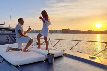 Sunset on a yacht with cava