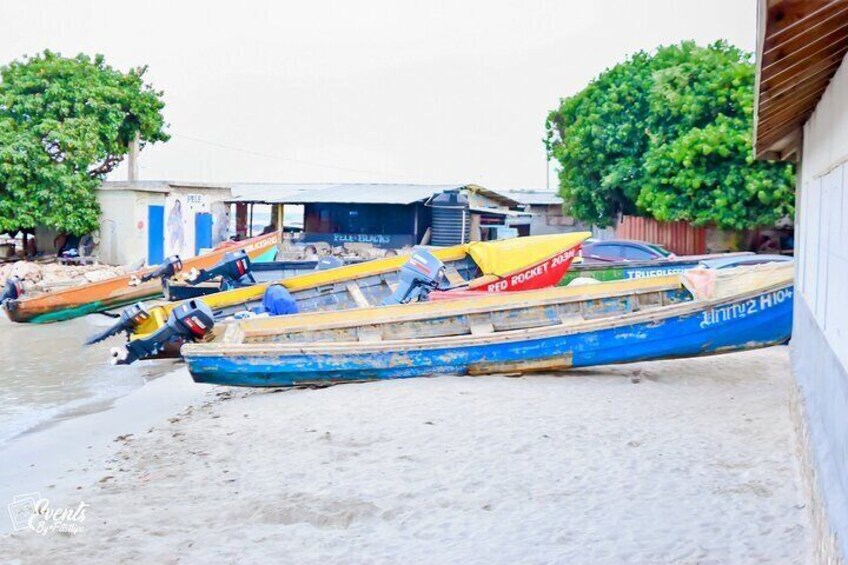 Fishermen boats docked at Hellshire Beach.