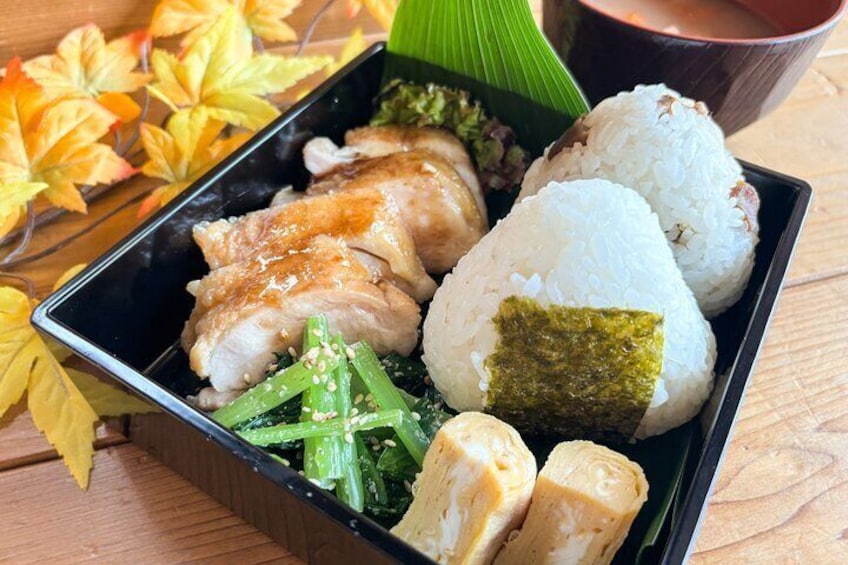 World Famous Dish Teriyaki Chicken Bento with Onigiri