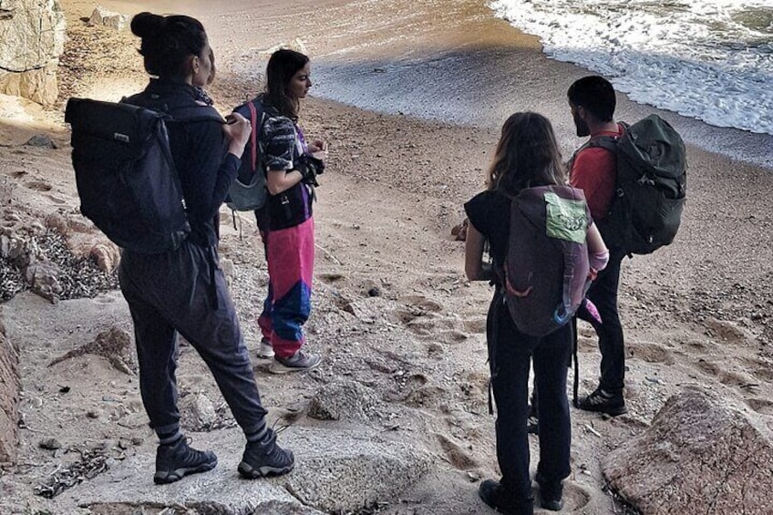 Crossing a beach in Costa Brava.