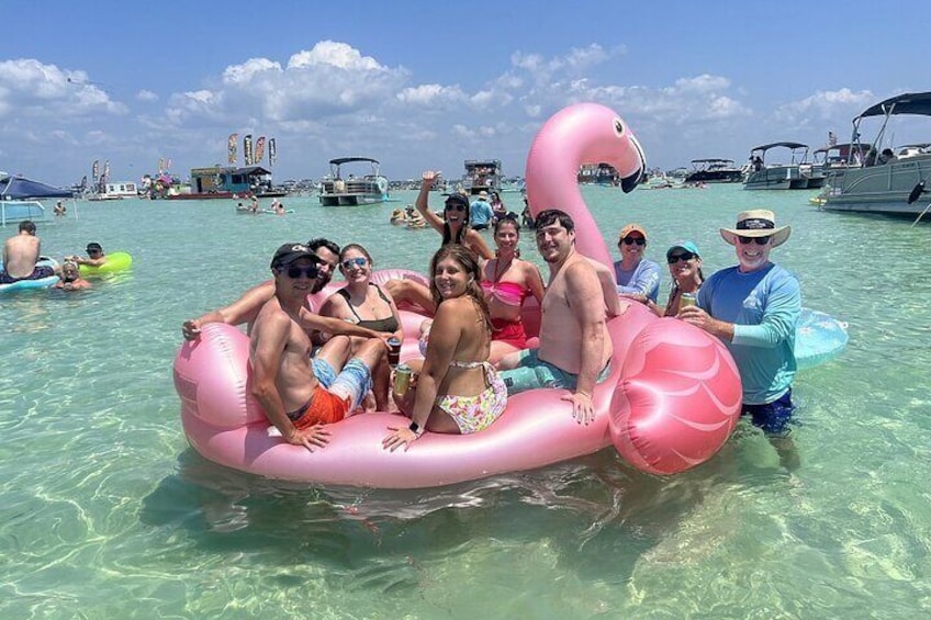 Family at Crab Island enjoying the water with SunVenture Crew