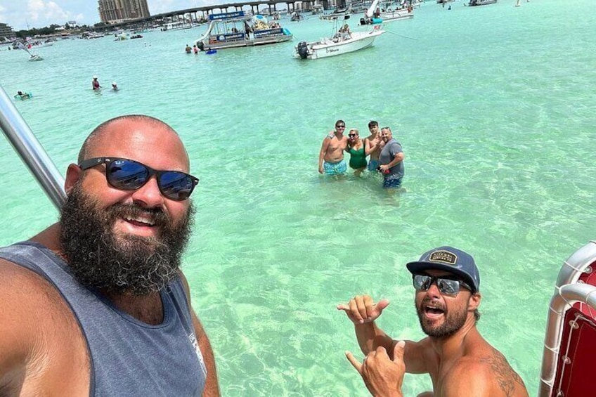 SunVenture Captains with cruise guests at Crab Island