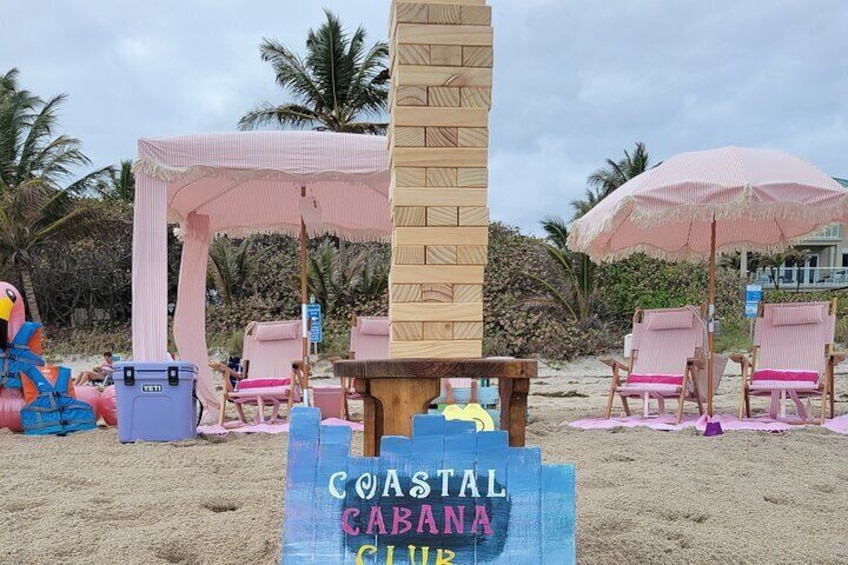 Things to do in West Palm Beach. Giant Jenga. Beach and chair. 