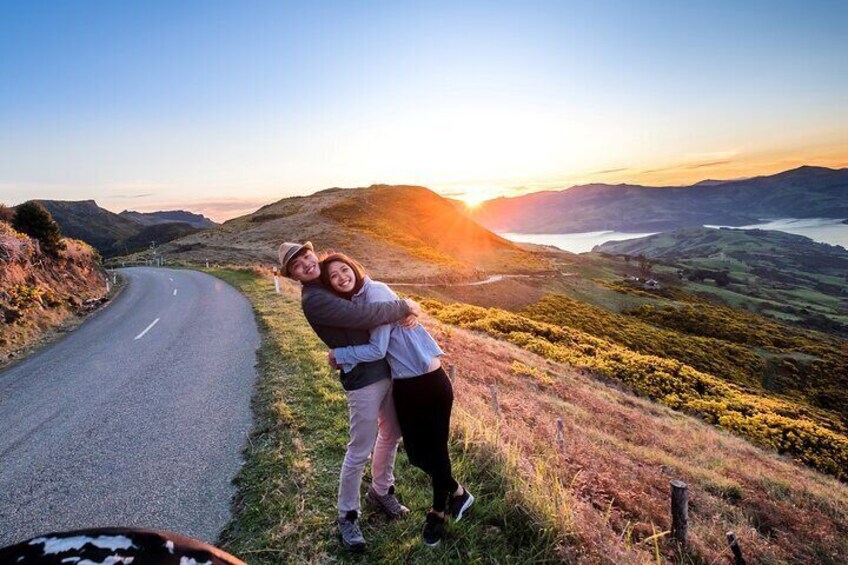 Couple above Akaroa Harbour