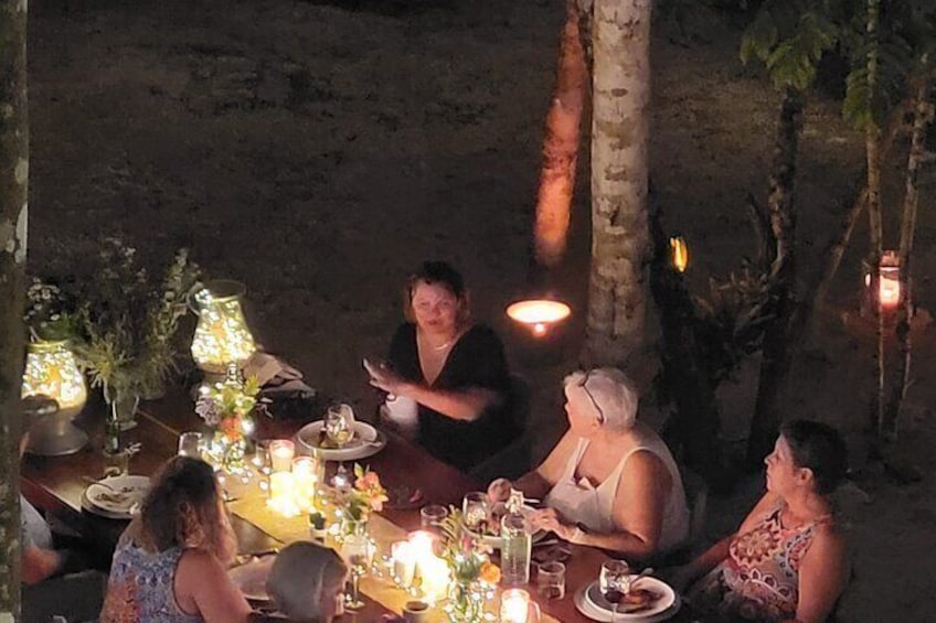 Experience luxury dining in the jungle by candlelight.