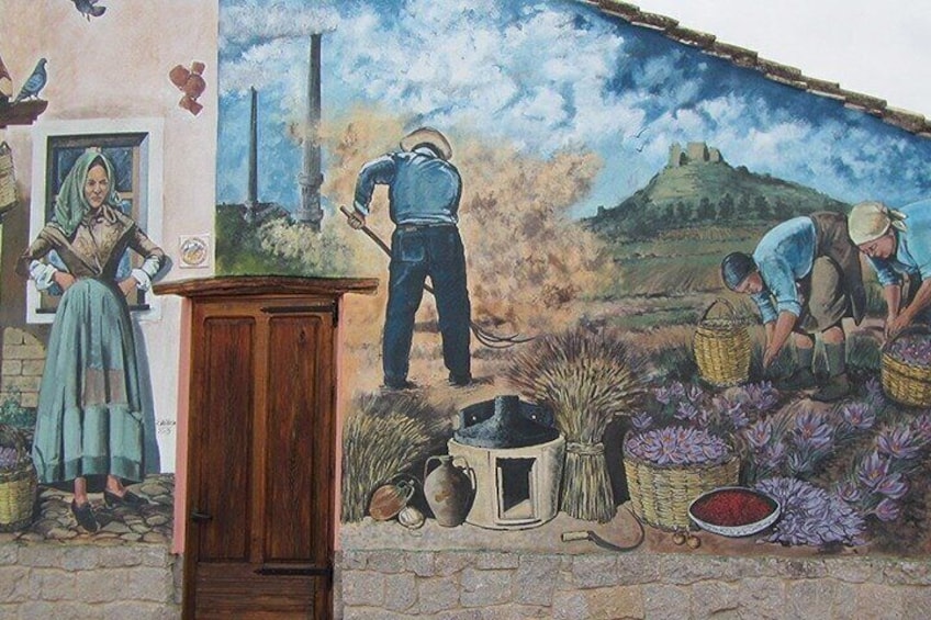 Wall painting of the saffron harvest
