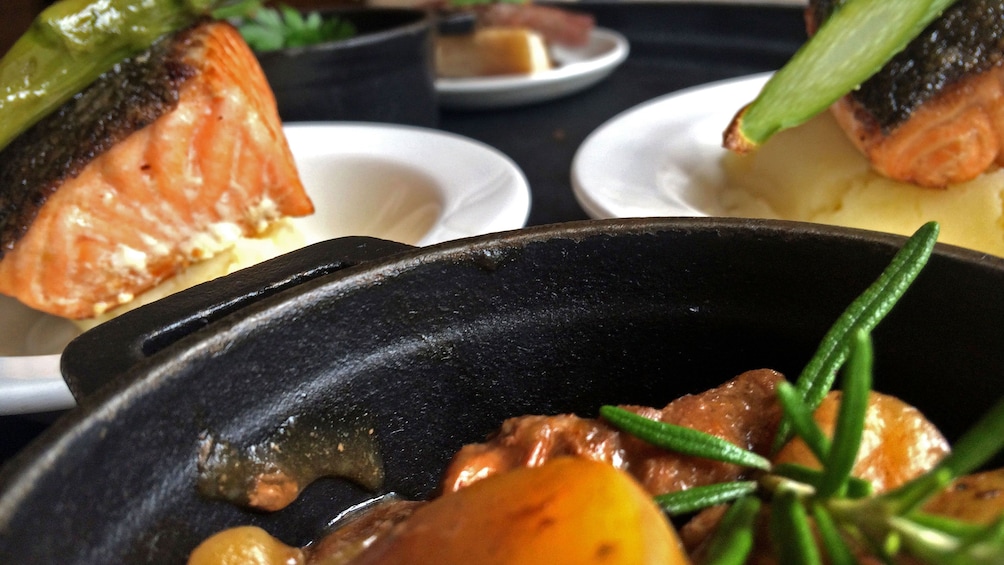 Hearty food entrees at a restaurant in Ireland