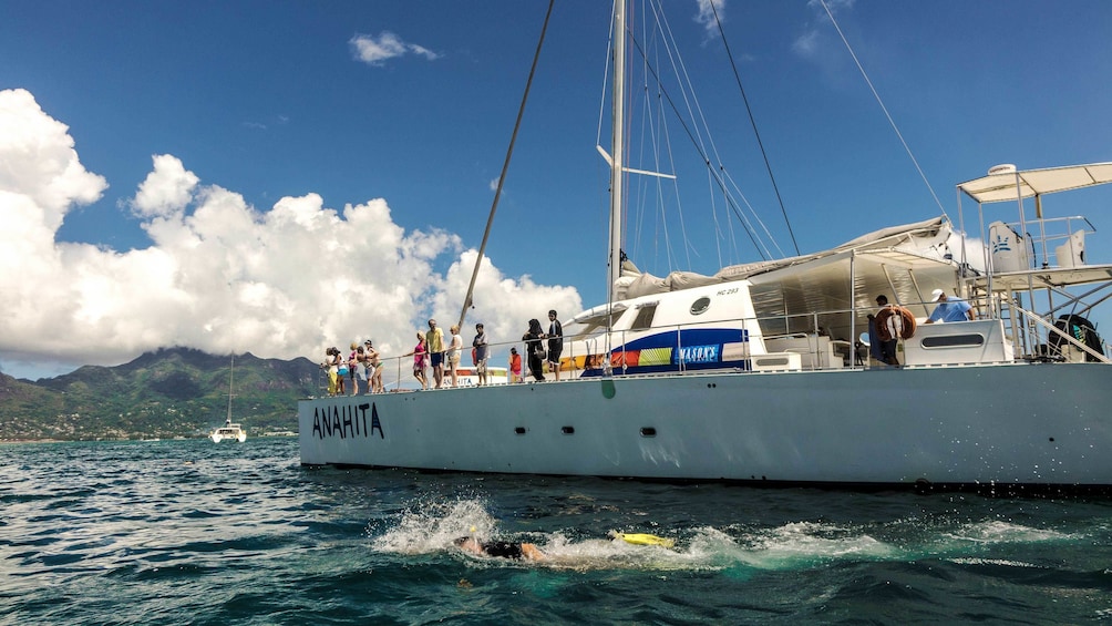 Boat view of the Full Day Reef Safari in Seychelles