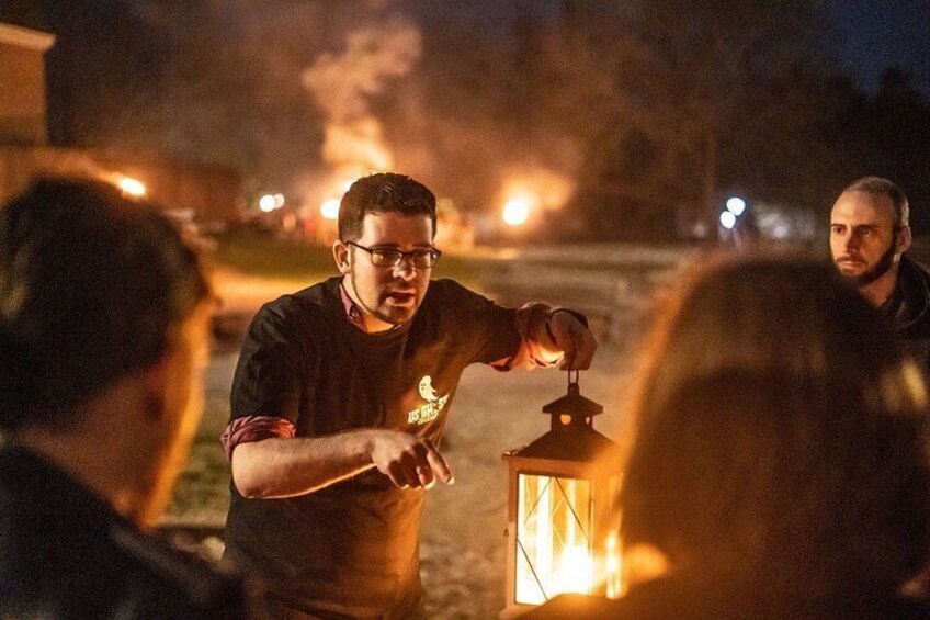 Our guide is sure to scare anybody on a ghost tour
