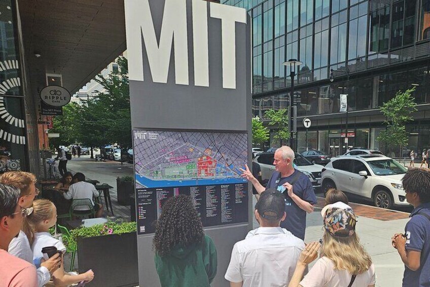 Tour Guide showing route at MIT sign