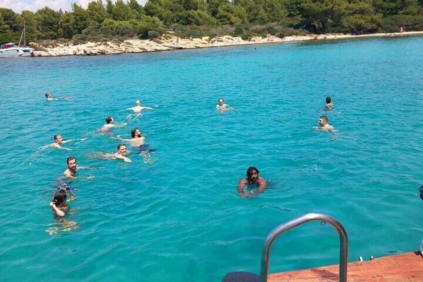 From Ouranoupolis: Two Islands Cruise with Greek Lunch onboard.