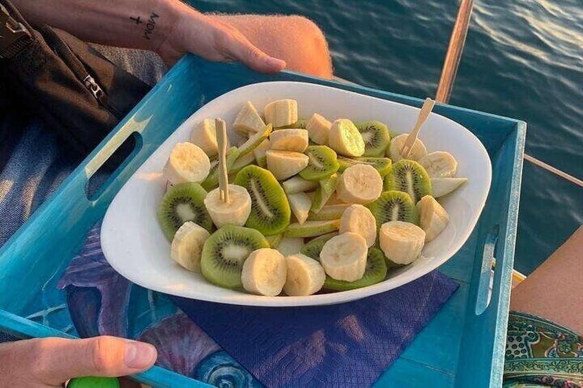 Delicious fruits and wine aboard our luxury yacht