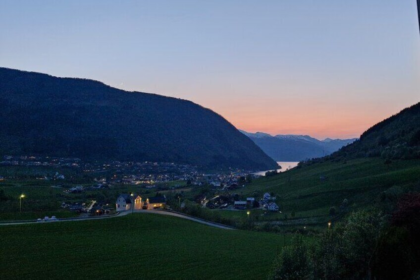 Sunset view of Vik from our farm