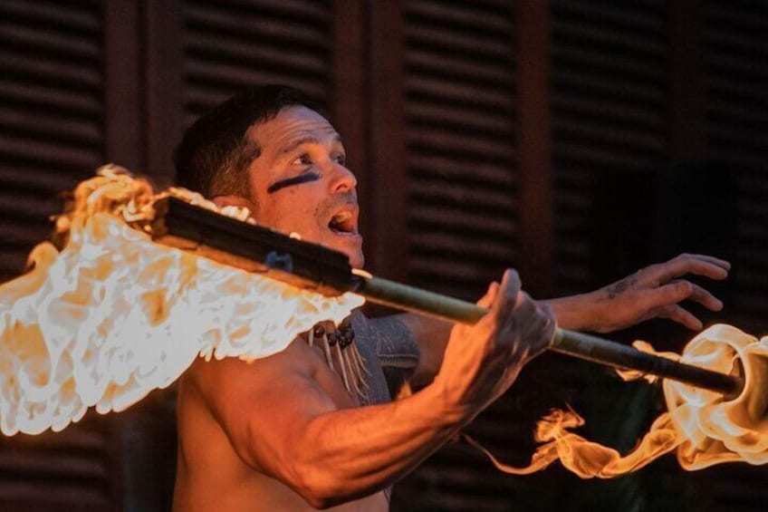 Fire Knife Performance at South Maui Gardens' Weekly Hula Show