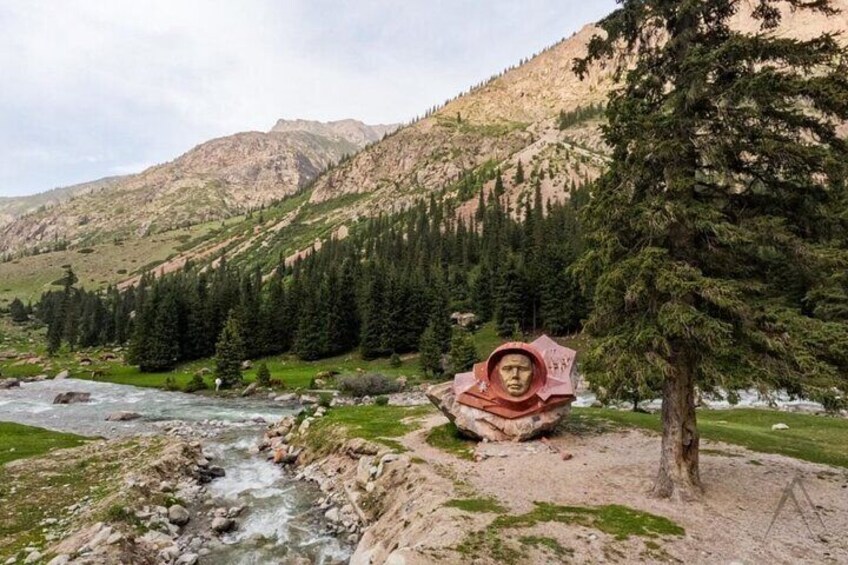 Yuri Gagarin monument in Barskoon Gorge