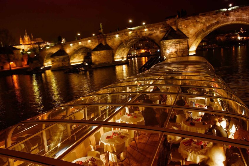 Picture 4 for Activity Prague: Sightseeing Dinner Cruise on Open-Top Glass Boat