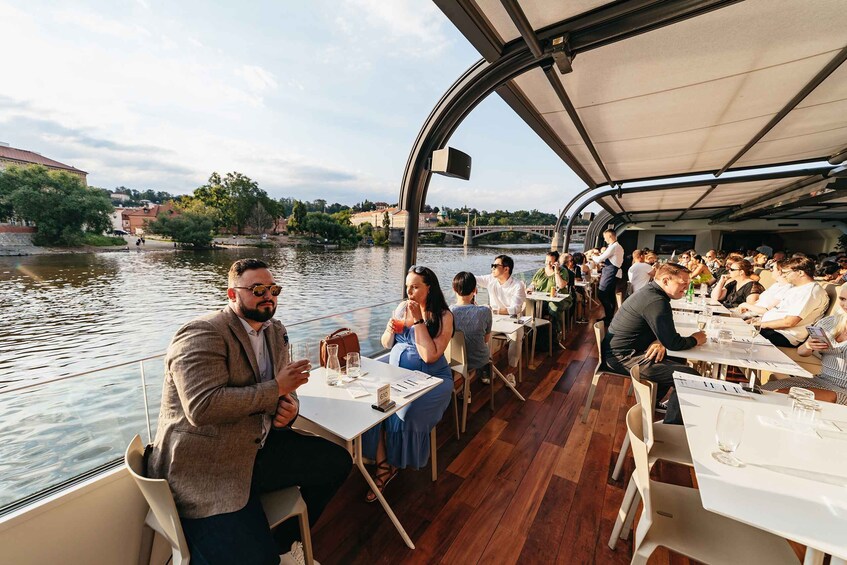 Picture 2 for Activity Prague: Sightseeing Dinner Cruise on Open-Top Glass Boat