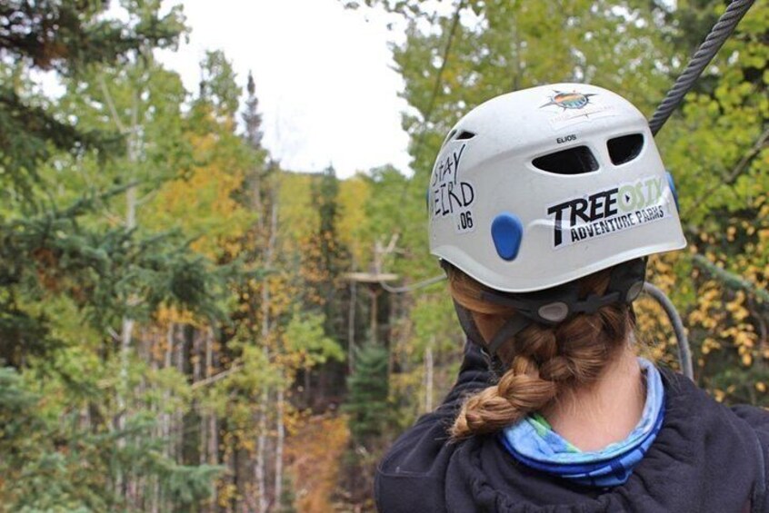View down the first zip of the tour at Treeosix Elk Ridge.