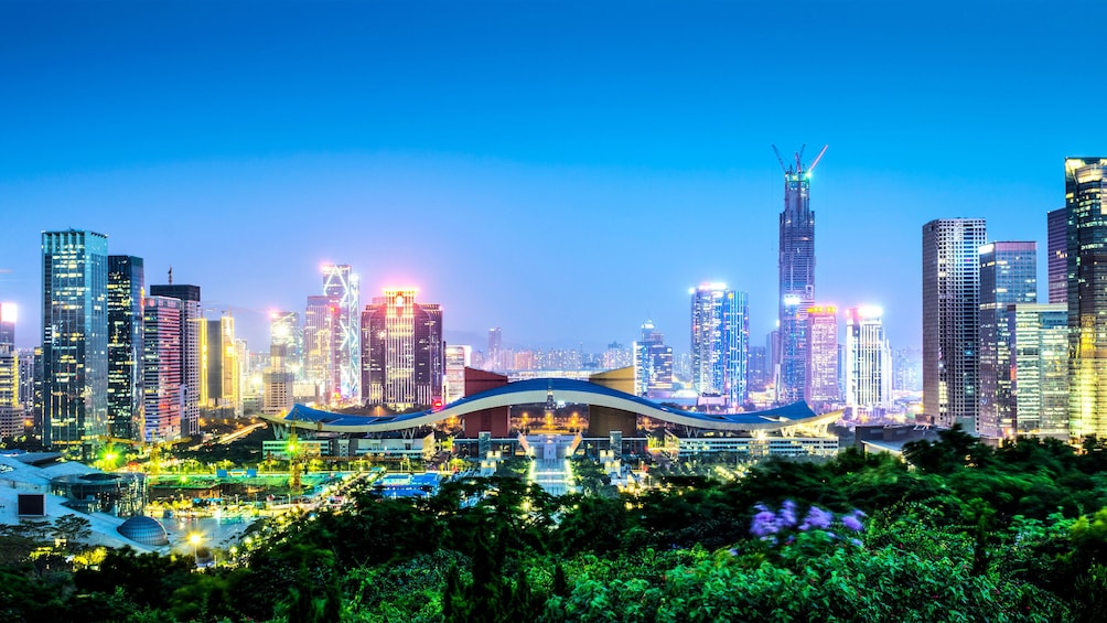 Show item 3 of 5. View of the city of Shenzhen lit up at night