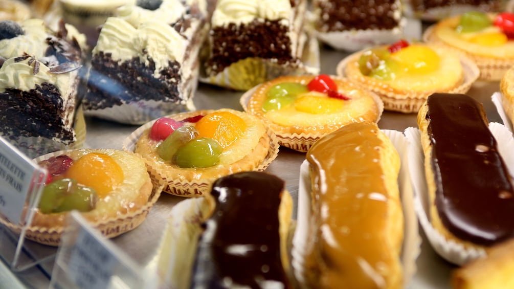 Rows of pastries at a bakery in New Caledonia