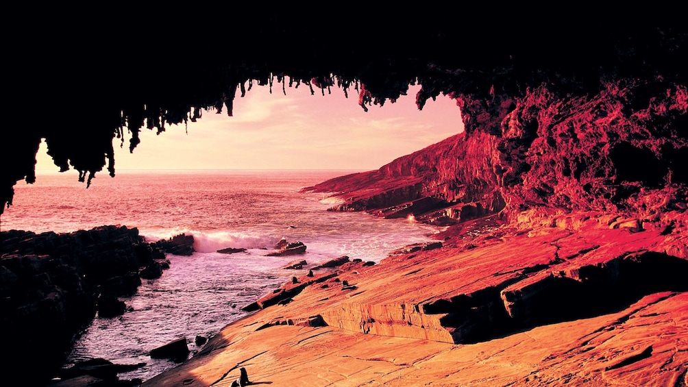 Show item 1 of 6. View of the coast of Kangaroo island from a cave at sunset