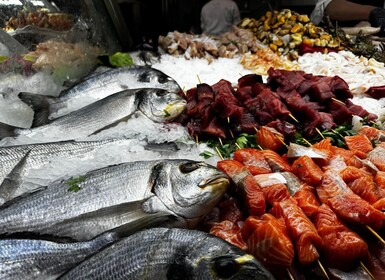 Restaurante de mariscos para almorzar en Marrakech con comida local