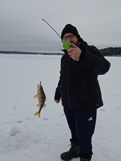 Picture 19 for Activity From Helsinki: Bodom Lake Ice Fishing with Food & Drinks