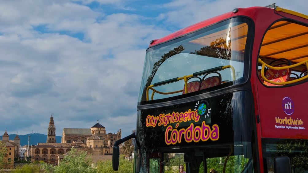 Close up image of bus on a Hop on Hop Off bus tour