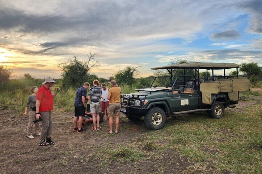 Break time on the Game Drive is to stretch out a little.