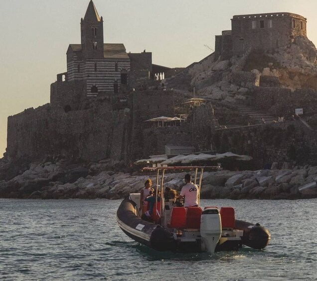 Picture 1 for Activity Cinque Terre: Sunset Boat Tour with Appetizers & Drinks