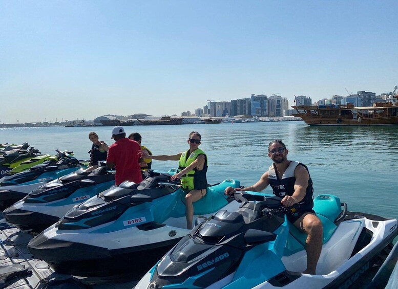 Doha: Self ride Jet-ski overlooking West bay Skyscrapers