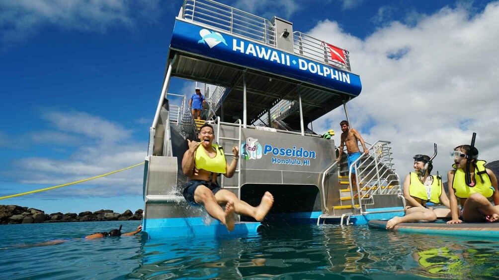 Picture 1 for Activity Oahu: Dolphin Watch, Turtle Snorkel, Waterslide Activities,