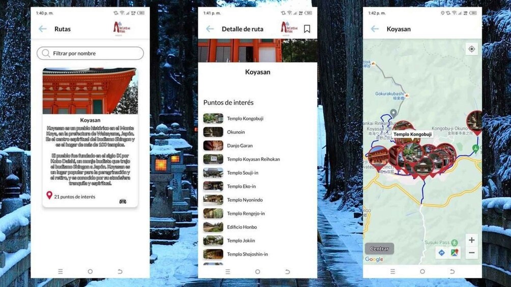Koyasan self-guided route app with multi-language audioguide