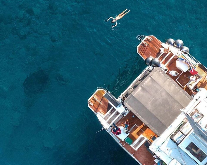 Picture 1 for Activity Santorini: Catamaran Caldera Cruise with Meal and Drinks