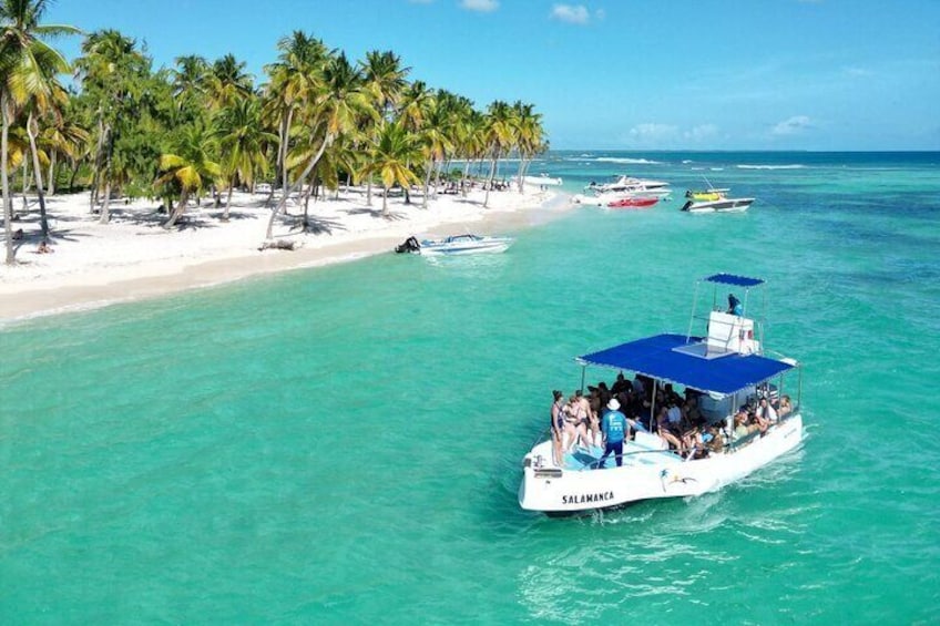 Motorized catamaran at Canto de la playa 
