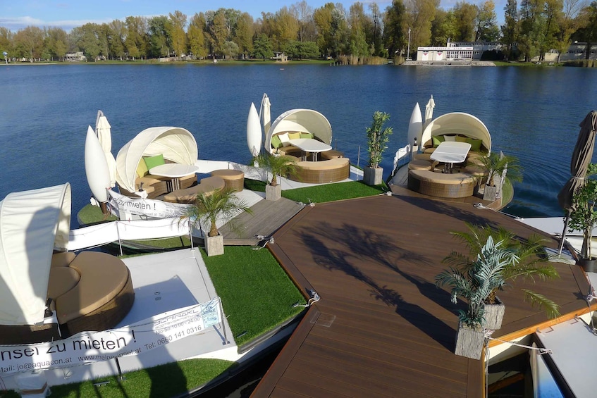 Picture 1 for Activity Vienna: Private Floating Island E-Boat Rental on Danube