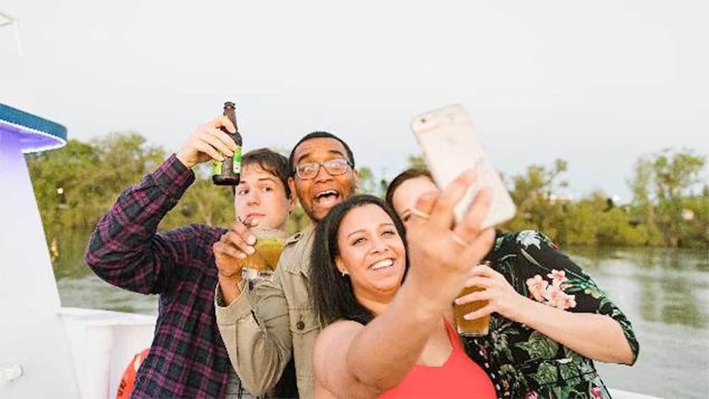 Group taking a selfie on the Rock the Yacht tour in Sacramento