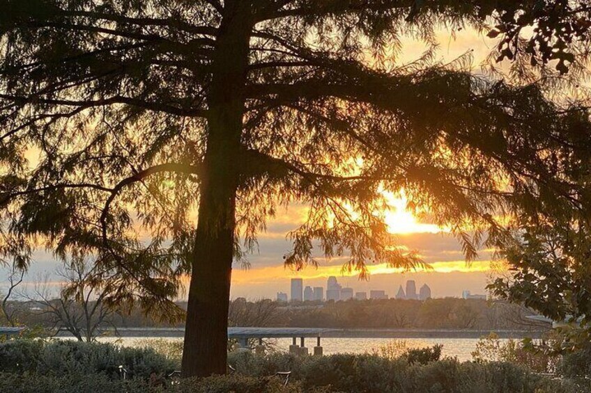 View of downtown Dallas over White Rock Lake