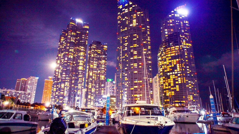 Busan, South Korea waterfront at night