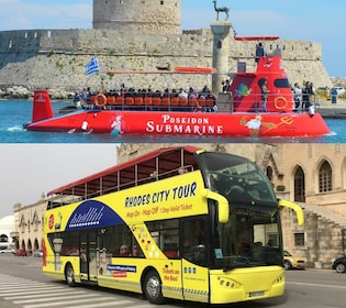 Rhodes : Visite guidée en bus et sous-marin (Hop-on Hop-off)