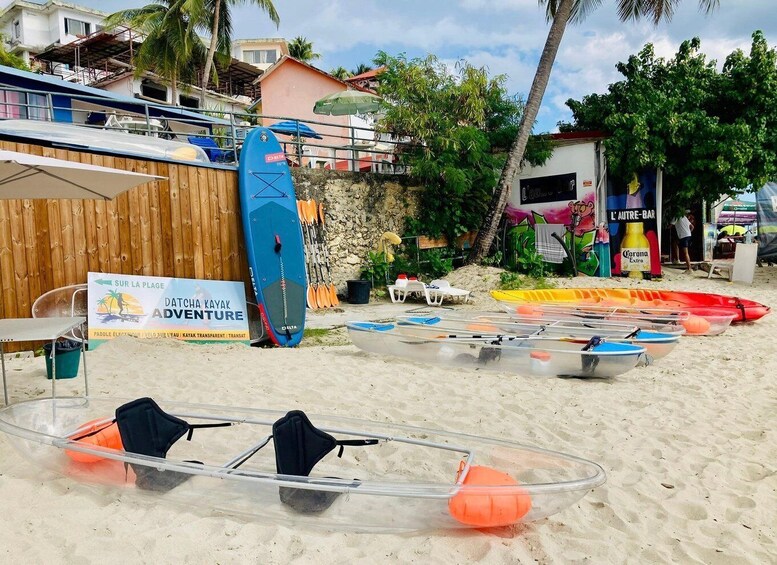 visit to Gosier Island in a transparent kayak