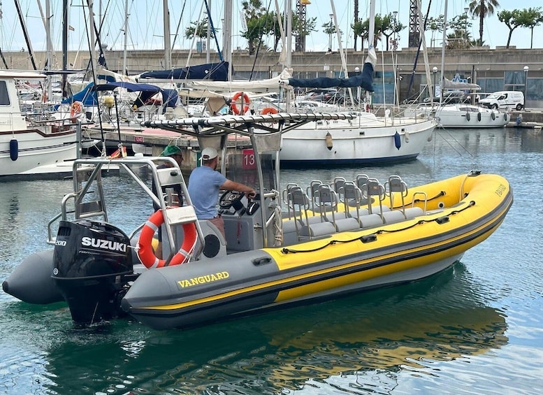 Barcelona: Speed boat skyline view