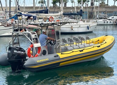 Barcelona: Blick auf die Skyline mit dem Schnellboot