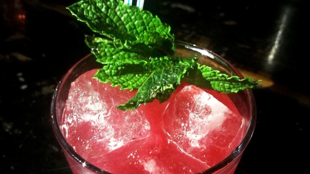 View of cocktail with mint leaves in Puerto Rico