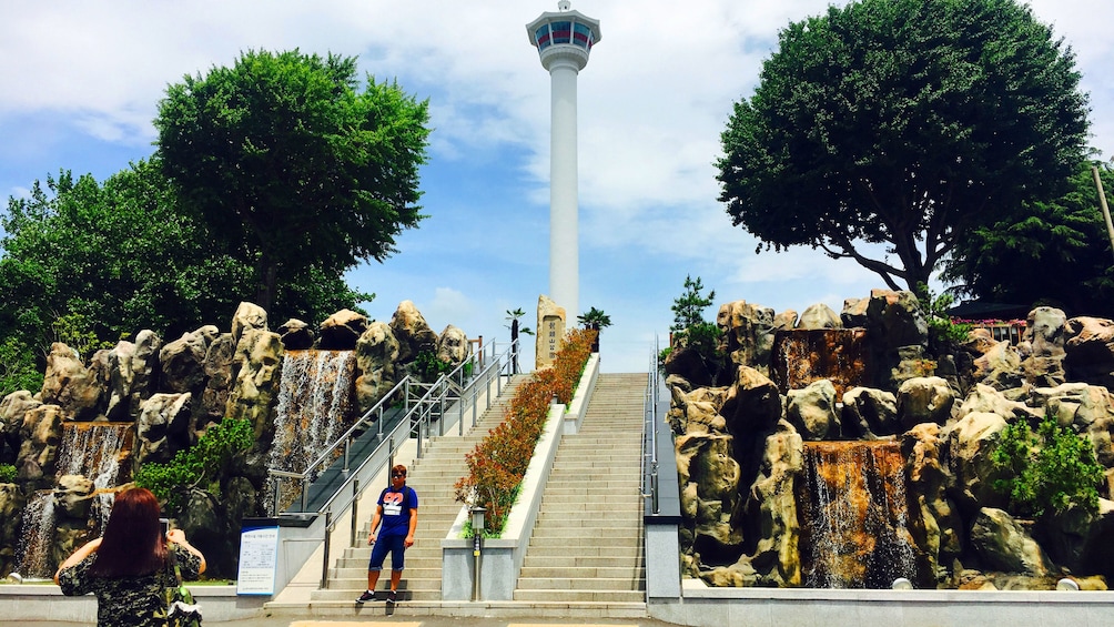 Person standing outside the Busan Tower