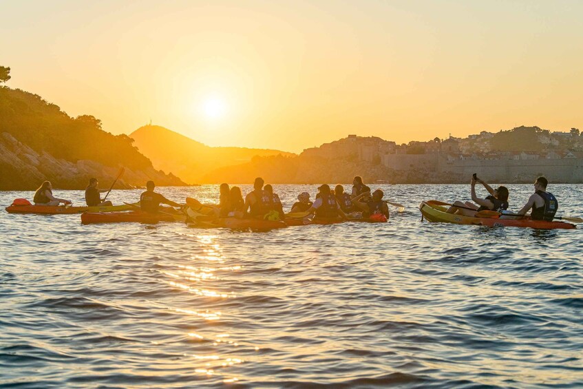 Picture 4 for Activity Dubrovnik: Guided Sunset Sea Kayaking with Snacks and Wine