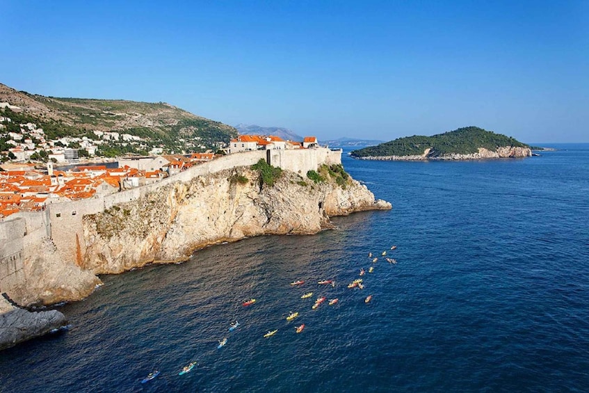 Picture 2 for Activity Dubrovnik: Guided Sunset Sea Kayaking with Snacks and Wine